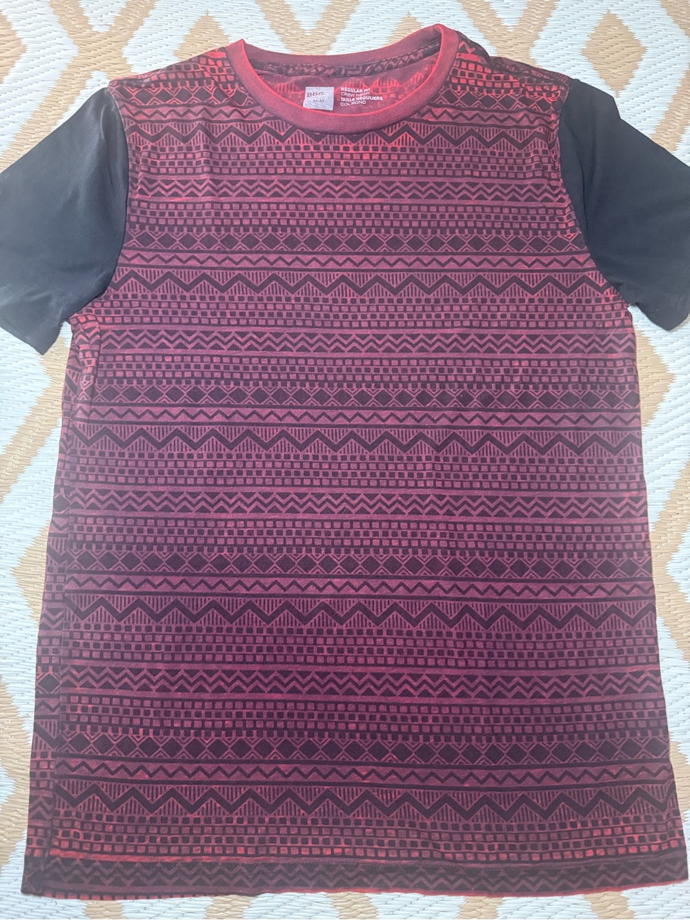 BDG Red Geometric Short Sleeve Tee with Black Sleeves
